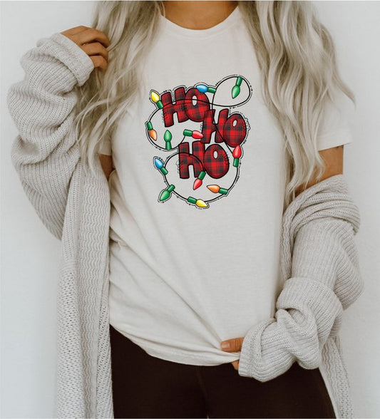 Ho Ho Ho Christmas Lights Crew Neck Tee